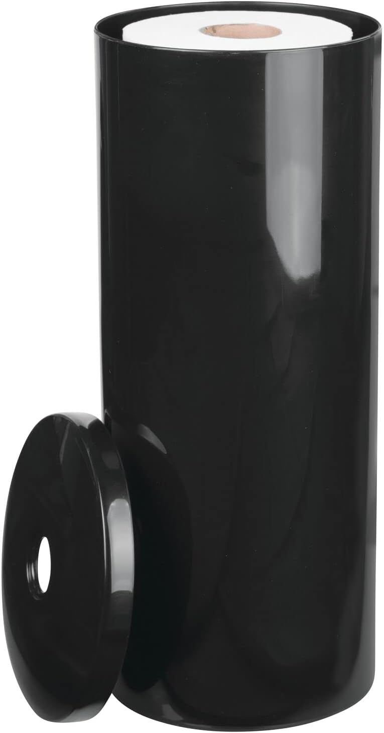 m-design Plastic Floor Stand Toilet Paper Organizer with Cover, 3-Roll Space-Saving Tissue Storage for Bathroom - Fits Under Sink, Vanity, Shelf, in Cabinet, Corner - Aura Collection - Black - Image 1